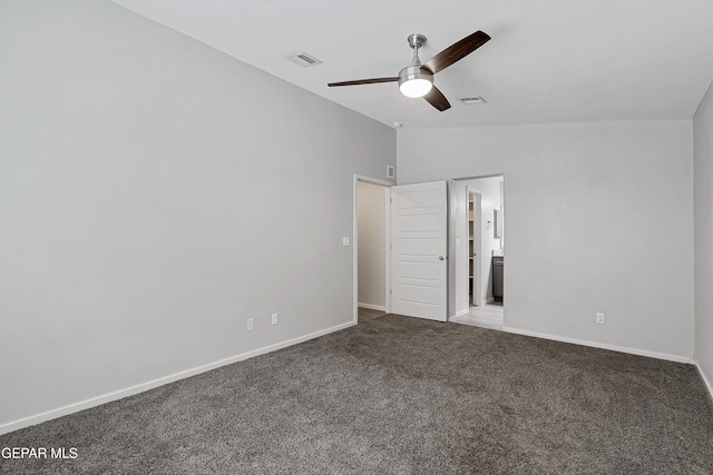 13804 Flora Vista Ave, Horizon City, TX 79928 - unfurnished bedroom with carpet, vaulted ceiling, baseboards, ensuite bath, and ceiling fan