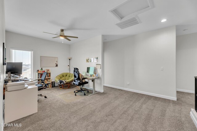14733 Mike A Mendoza Ave, El Paso, TX 79938 - carpeted office space with attic access, ceiling fan, baseboards, and recessed lighting