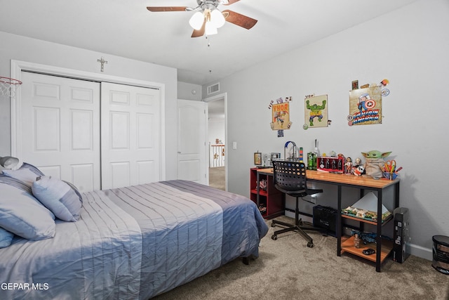505 Canyon Springs Dr, El Paso, TX 79912 - bedroom with carpet, a closet, baseboards, and ceiling fan