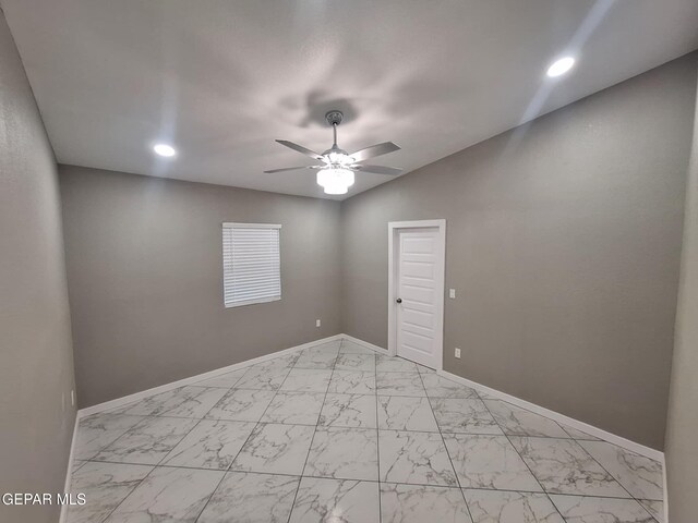 11574 La Poblana Dr, Socorro, TX 79927 - unfurnished room with light marble finish floors, ceiling fan, baseboards, and recessed lighting
