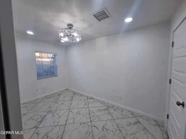 11574 La Poblana Dr, Socorro, TX 79927 - empty room with light marble finish flooring, recessed lighting, baseboards, and a chandelier