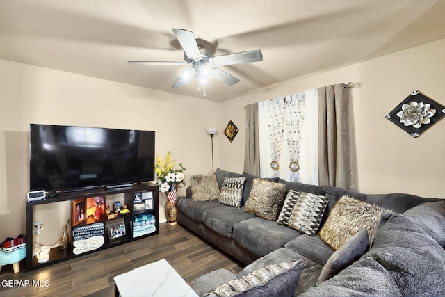12009 Copper Point Pl, El Paso, TX 79934 - living area with wood finished floors and a ceiling fan