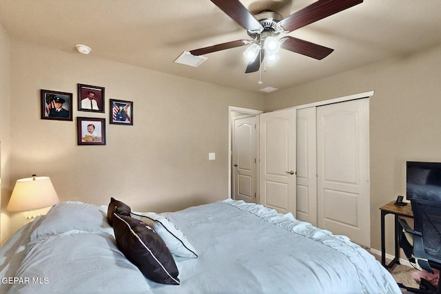 12009 Copper Point Pl, El Paso, TX 79934 - bedroom featuring a closet, a ceiling fan, carpet floors, and baseboards