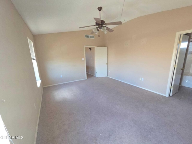 PPP10049 Paloma Dr, El Paso, TX 79924 - unfurnished bedroom with lofted ceiling, baseboards, carpet, ceiling fan, and connected bathroom