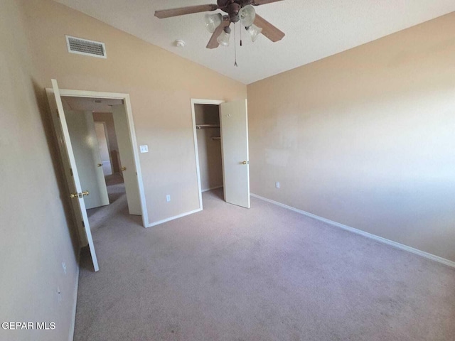 PPP10049 Paloma Dr, El Paso, TX 79924 - unfurnished bedroom featuring carpet floors, baseboards, lofted ceiling, a closet, and a ceiling fan