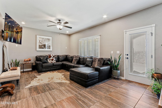 12517 Winners Cir, El Paso, TX 79928 - living area featuring a ceiling fan, recessed lighting, and wood finished floors