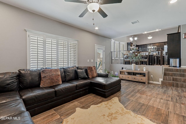 12517 Winners Cir, El Paso, TX 79928 - living room featuring ceiling fan, wood finished floors, and recessed lighting