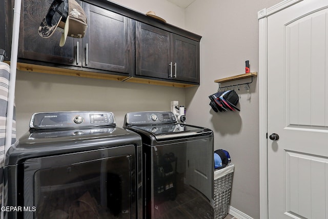 12517 Winners Cir, El Paso, TX 79928 - laundry room with separate washer and dryer, cabinet space, and baseboards