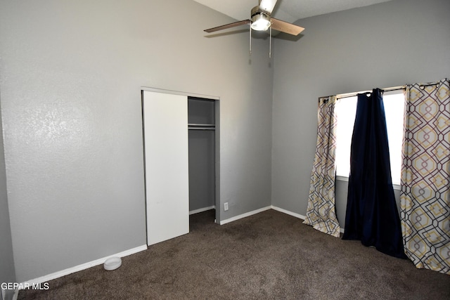 10824 Obsidian St, El Paso, TX 79924 - unfurnished bedroom featuring carpet, a closet, ceiling fan, and baseboards