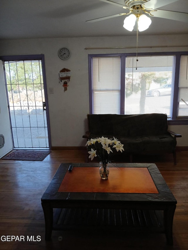 1700 Wainwright Dr, El Paso, TX 79903 - living area featuring wood finished floors, baseboards, and ceiling fan