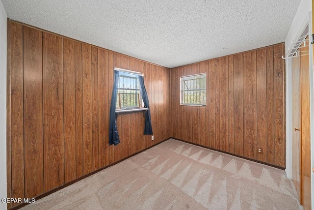 5033 Royal Dr, El Paso, TX 79924 - carpeted empty room featuring plenty of natural light, a textured ceiling, and wood walls