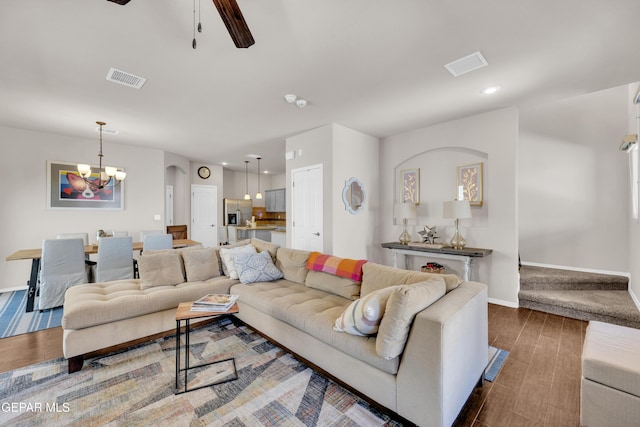6716 Red Canyon Sage Ln, El Paso, TX 79912 - living area featuring wood finished floors, a chandelier, baseboards, recessed lighting, and a ceiling fan