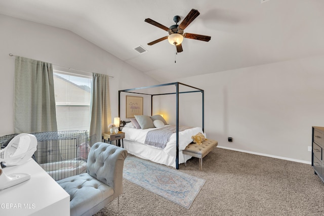 6716 Red Canyon Sage Ln, El Paso, TX 79912 - bedroom featuring vaulted ceiling, carpet, baseboards, and ceiling fan