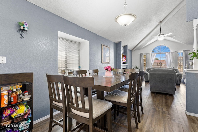 12119 Quail Harvest Ln, El Paso, TX 79936 - dining space featuring a textured wall, wood finished floors, ceiling fan, a textured ceiling, and baseboards