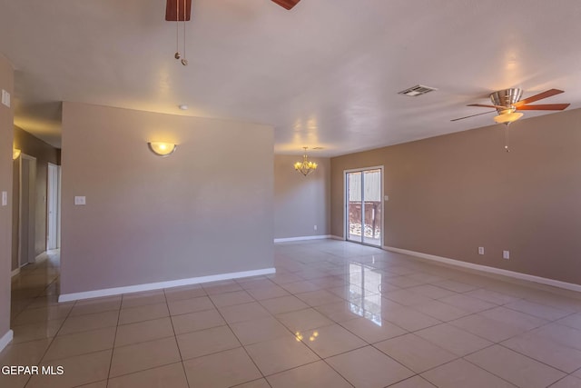 3303 Ward Robert Pl, El Paso, TX 79936 - empty room with ceiling fan, light tile patterned floors, a chandelier, and baseboards