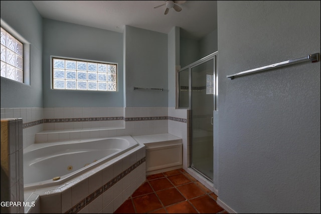 6609 El Poste Ct, El Paso, TX 79912 - full bath with a jetted tub, a textured wall, a stall shower, a ceiling fan, and tile patterned floors