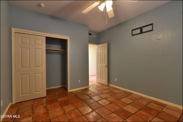 6609 El Poste Ct, El Paso, TX 79912 - unfurnished bedroom with a closet, ceiling fan, baseboards, and tile patterned floors