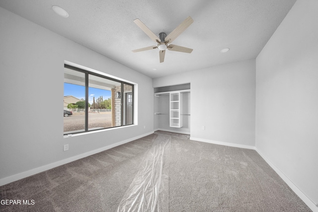 10950 Jo Way, Socorro, TX 79927 - unfurnished bedroom featuring carpet flooring, baseboards, recessed lighting, a textured ceiling, and a ceiling fan