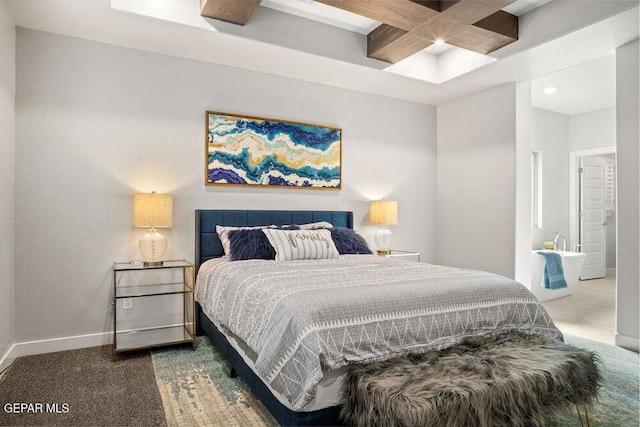 2228 Mike Price Dr, El Paso, TX 79938 - bedroom with carpet, coffered ceiling, beamed ceiling, and recessed lighting