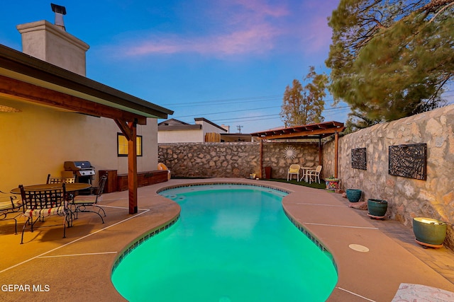 840 Tepic Dr, El Paso, TX 79912 - view of pool featuring a fenced backyard, a patio, a pergola, and grilling area