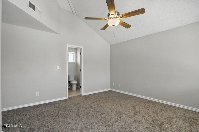 1718 Dean Jones Dr, El Paso, TX 79936 - empty room with a ceiling fan, carpet flooring, baseboards, and high vaulted ceiling