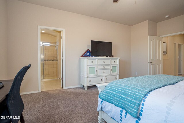 2221 Furtherpoint Pl, El Paso, TX 79911 - bedroom featuring carpet flooring, baseboards, an office area, and connected bathroom