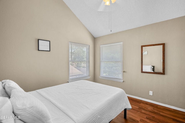 1640 Dennis Babjack Dr, El Paso, TX 79936 - bedroom with baseboards, wood finished floors, vaulted ceiling, and ceiling fan