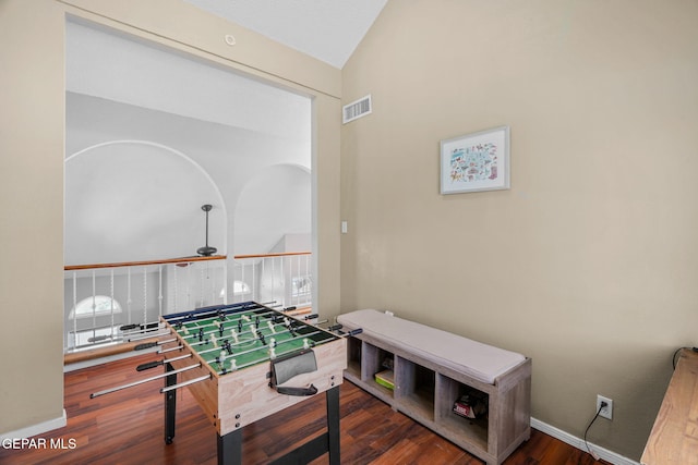 1640 Dennis Babjack Dr, El Paso, TX 79936 - recreation room with lofted ceiling, wood finished floors, and baseboards