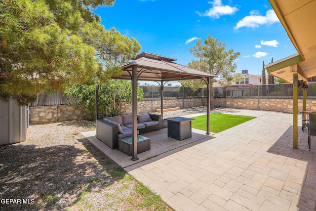 1640 Dennis Babjack Dr, El Paso, TX 79936 - fenced backyard featuring an outdoor living space, a gazebo, and a patio