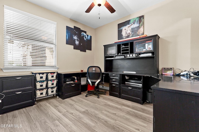5505 Valley Cedar Dr, El Paso, TX 79932 - office area with ceiling fan and light wood finished floors