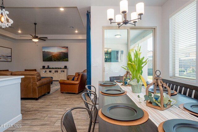 13436 Emerald Crystal Dr, El Paso, TX 79928 - dining area with a chandelier, light wood-type flooring, healthy amount of natural light, and recessed lighting
