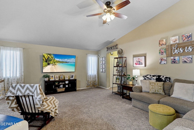 14196 Greg Allen, El Paso, TX 79938 - carpeted living room featuring a ceiling fan, lofted ceiling, and baseboards