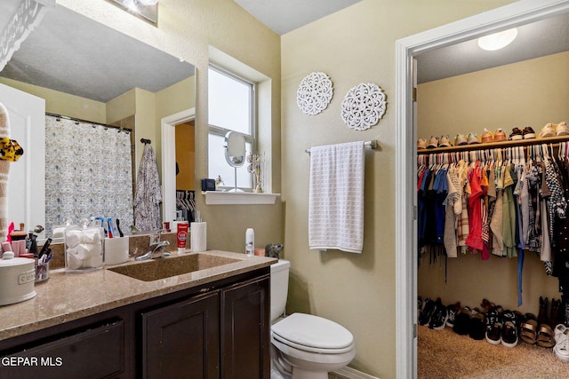 14196 Greg Allen, El Paso, TX 79938 - full bathroom featuring vanity, toilet, a spacious closet, and a shower with shower curtain