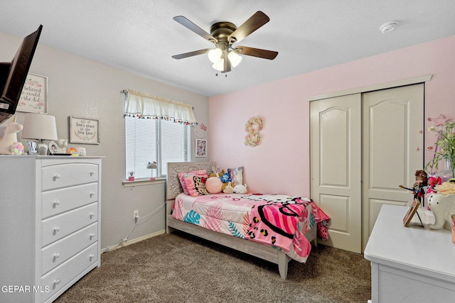 14196 Greg Allen, El Paso, TX 79938 - bedroom featuring carpet, a closet, a ceiling fan, and baseboards