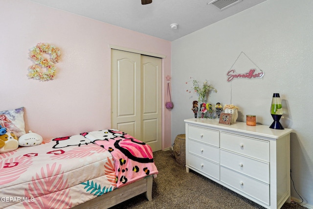 14196 Greg Allen, El Paso, TX 79938 - bedroom with dark carpet, a closet, and ceiling fan