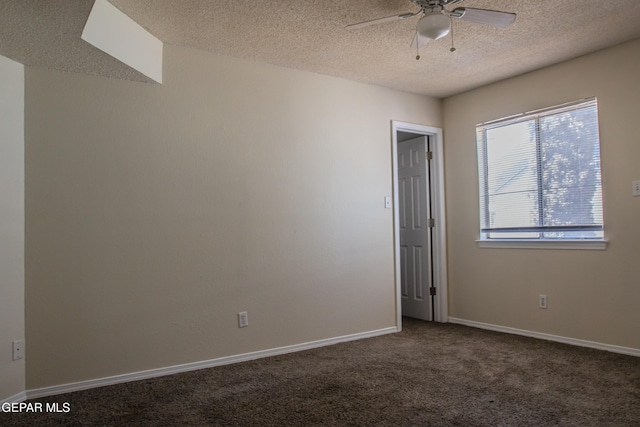 11896 Crimson Sky Dr, El Paso, TX 79936 - carpeted empty room with a textured ceiling, ceiling fan, and baseboards