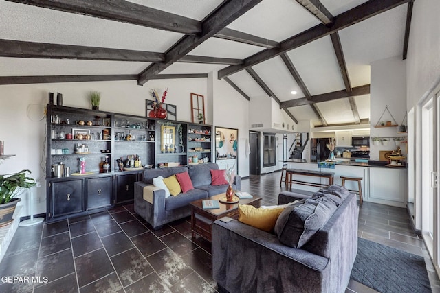 3104 Pagosa Ct, El Paso, TX 79904 - living area featuring beam ceiling and high vaulted ceiling