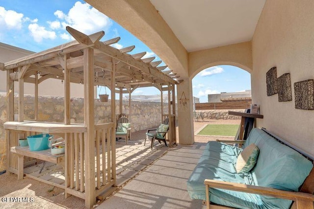 14521 Petralia Ave, El Paso, TX 79938 - wooden terrace featuring a pergola and a patio area