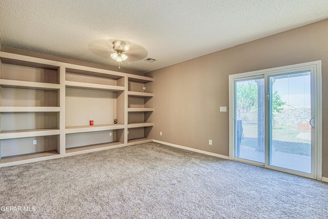 11352 Bullseye St, El Paso, TX 79934 - unfurnished living room featuring carpet flooring, a textured ceiling, a ceiling fan, and baseboards