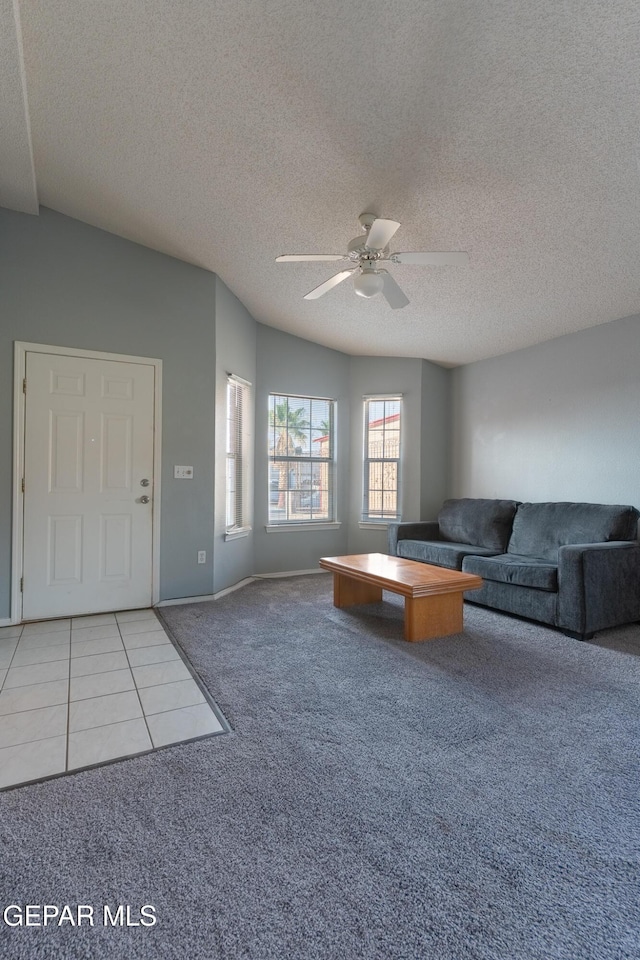 6224 Rhine Bridge Dr, El Paso, TX 79934 - living area featuring carpet floors, a ceiling fan, and a textured ceiling