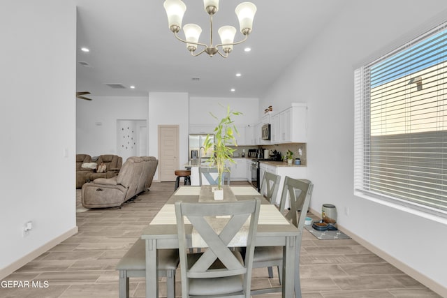 12614 Amesbury, El Paso, TX 79928 - dining space featuring light wood-style flooring, recessed lighting, a chandelier, and baseboards