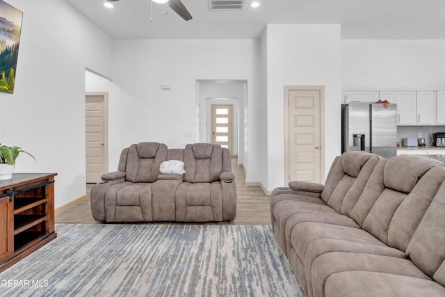 12614 Amesbury, El Paso, TX 79928 - living area with a ceiling fan, light wood finished floors, recessed lighting, and baseboards