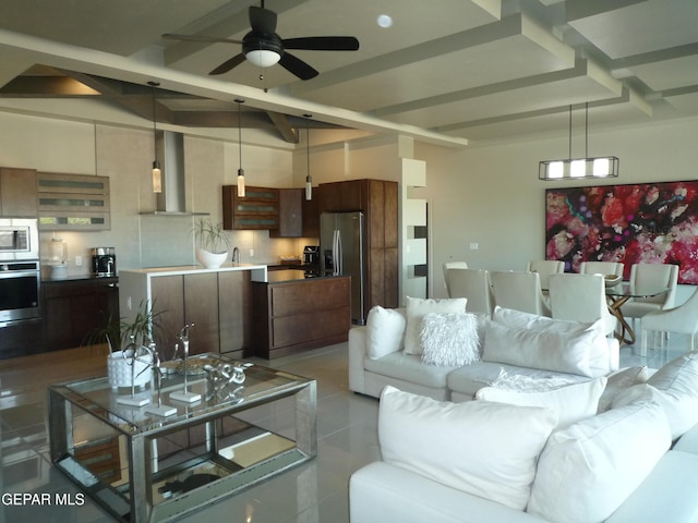 5868 Valley Palm Dr, El Paso, TX 79932 - tiled living room featuring ceiling fan