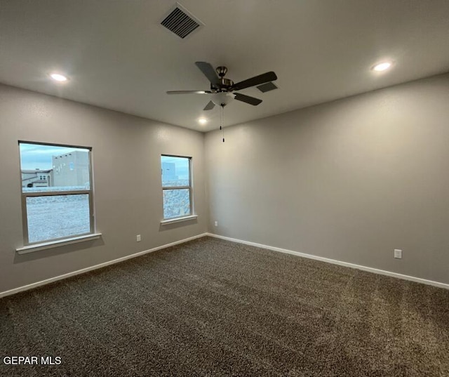 3800 Surmise St, El Paso, TX 79938 - empty room featuring baseboards, ceiling fan, recessed lighting, and dark carpet