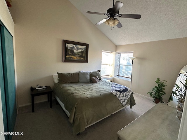 11048 Nathan Bay Dr, El Paso, TX 79934 - carpeted bedroom featuring vaulted ceiling, baseboards, and a ceiling fan