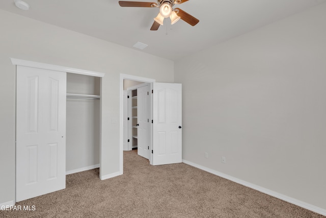 12776 Runway Ave, El Paso, TX 79928 - unfurnished bedroom featuring carpet flooring, baseboards, a closet, and a ceiling fan