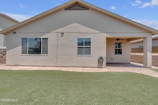 12776 Runway Ave, El Paso, TX 79928 - rear view of house with ceiling fan, a patio area, and stucco siding