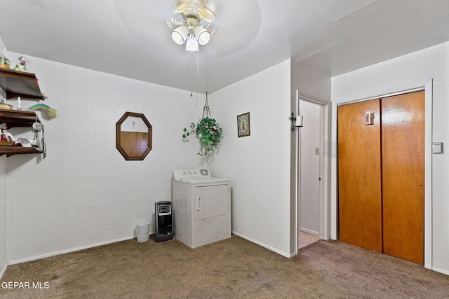 211 Green Haven Pl, El Paso, TX 79907 - unfurnished bedroom featuring washer / clothes dryer, carpet, baseboards, and ceiling fan