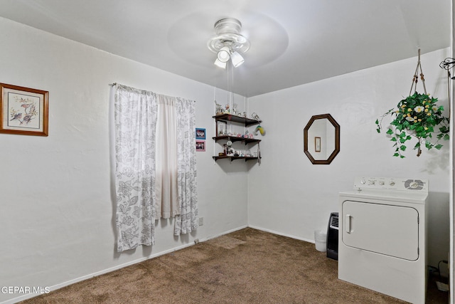 211 Green Haven Pl, El Paso, TX 79907 - washroom featuring washer / clothes dryer, dark carpet, a ceiling fan, and baseboards