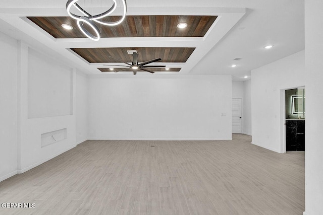 12036 Cotton Cloud Way, Socorro, TX 79927 - empty room with wood ceiling, wood finished floors, baseboards, recessed lighting, and ceiling fan